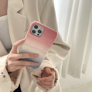 Arta retro gradient de culoare roz carouri coreean Telefon Caz Pentru iPhone 12 11 Pro Max Xr X Xs Max 7 8Plus SE 2020 Cazuri Moale din piele Acoperi