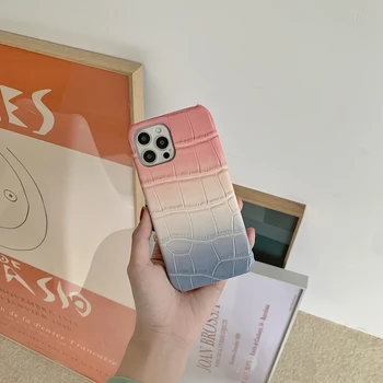 Arta retro gradient de culoare roz carouri coreean Telefon Caz Pentru iPhone 12 11 Pro Max Xr X Xs Max 7 8Plus SE 2020 Cazuri Moale din piele Acoperi