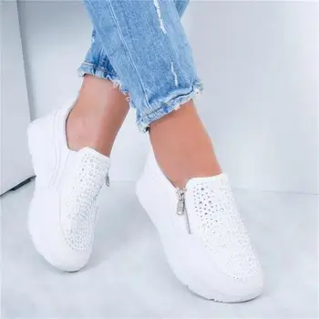 În 2020, Noi Femeile Cristal Adidași de Primavara Toamna Casual cu Fermoar Pantofi Plat pentru femei Non-alunecare Respirabil în aer liber Vulcanizat Pantofi de femeie
