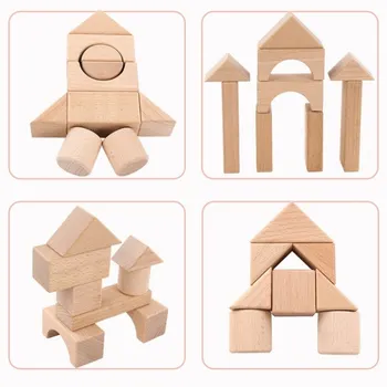 Blocuri de lemn pentru construcții Montessori Figuri Geometrice Asamblate din Lemn Masiv pentru Copii Jucării pentru Copii de Educație Timpurie Joc de Puzzle Cadou