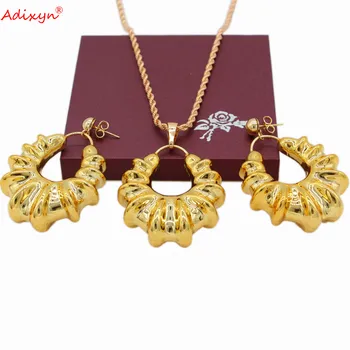 Adixyn Trendy De Culoare De Aur Cercei/Pandantiv/Colier Seturi De Bijuterii Etiopian/India/Nigerian Pentru Femei/Fete N051414