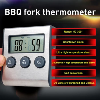 Digital GRĂTAR de Gătit Cuptor Termometru de Carne de Bucătărie Alimentare Temperatură Contor Pentru Grill Timer Funcția Cu Oțel Inoxidabil Sonda