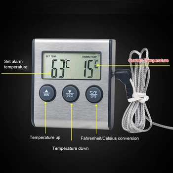 Digital GRĂTAR de Gătit Cuptor Termometru de Carne de Bucătărie Alimentare Temperatură Contor Pentru Grill Timer Funcția Cu Oțel Inoxidabil Sonda