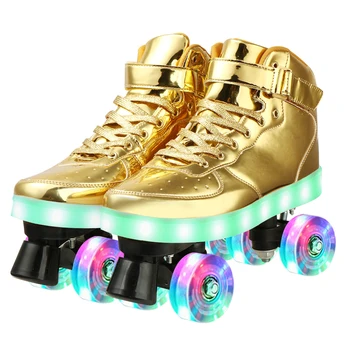 Lumini cu Led-uri Copii Adulți Quad Patine cu rotile cu 4 Roti USB de Încărcare Clipește Patinaj Alunecare Adidas Pantofi Începător în aer liber din Piele PU