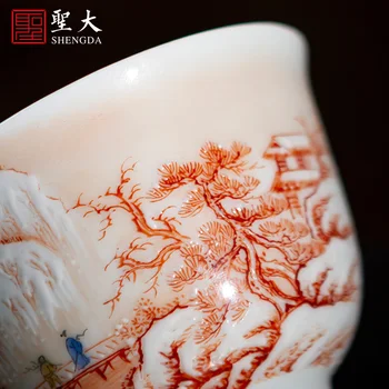 Ceramica kung fu cesti de ceai alaun comuna roșu morman alb de munte, apus de zăpadă cana parte din jingdezhen serviciu de ceai master