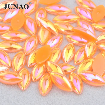 JUNAO 5*10mm 7*15mm Orange AB Spate Plat Perla Jumătate Perla Autocolant Adeziv Pe Cristal Strass Pietre Acrilice Pentru Decoratiuni