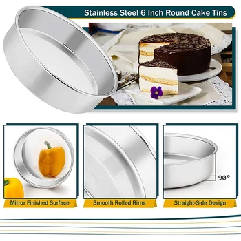 6 Inch Tort Rotund de Tablă pentru Copt din Otel Inoxidabil Strat de Tort, Un set de Tigăi Trei Mini Prajitura Bakeware Pan Set pentru Tort
