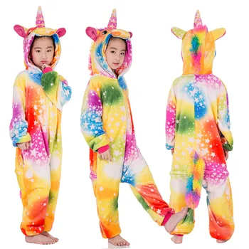 Kigurumi Trusou Copii Pijamas Unicorn Pijama pentru Baieti Fete Iarna Animal Leu Pijamale Copii, Pijamale Teen 4 6 8 10 12 Ani