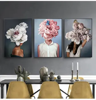 Pictura Decorativa Living Home Decor Flori Pene Femeie Abstract Panza Pictura De Perete De Arta De Imprimare Poster Imagine