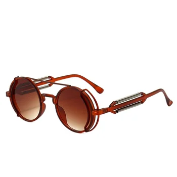 2021 produs nou steampunk ochelari de soare retro barbati brand designer rotund punk ochelari stil gotic femei UV400 ochelari de soare