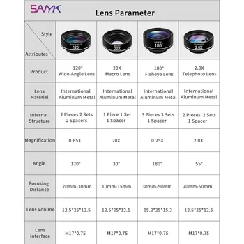 SANYK 4-în-1 Mobile Phone lens Kit Clip Lentile Unghi Larg de lentile, Lentile Fisheye Obiectiv Macro pentru Iphone Smartphone
