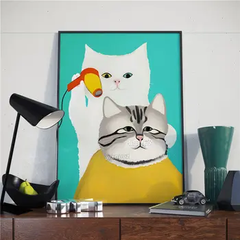 Desene animate de animale drăguț pisică și de câine sampon tunsoare pictura frizerie art decor Decor Acasă de viață postere canvas tablou
