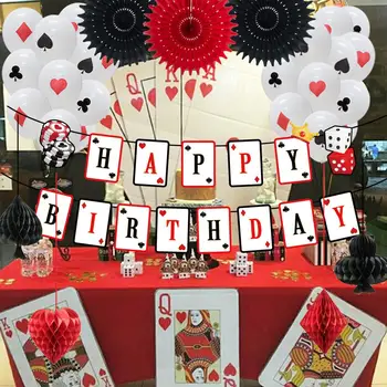 Casino Noapte De Petrecere Decoratiuni Set De Carti De Joc Baloane Happy Birthday Banner Cupcake Topper Fani Hârtie Fagure De Miere Kit