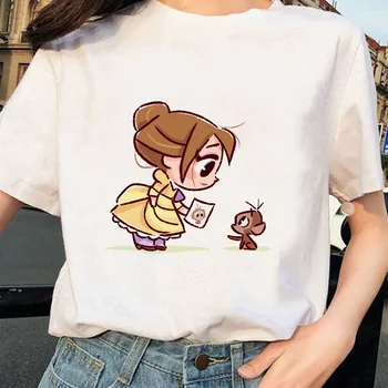 Walt Disney Princess Caroon T Shirt Mâneci Scurte pulover Casual Alb O-neck Tricouri Minunat Drăguț Kawaii Feminin Tee Topuri Streetwear