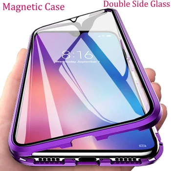 Două Fețe Magnetice Caz de Metal Pentru Redmi K20 K30 Nota 10 8T 8 7 9 9 Pro 8A Acoperire Pentru Xiaomi Mi 10 9 Lite 10X 5G Caz de Sticlă