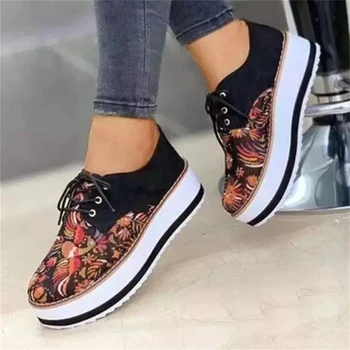Femei Pantofi Platforma de Epocă Florale Imprimate Mocasini Mozaic Dantelă Sus Doamnelor Vulcanizat Pantofi de Petrecere Nunta Pantofi pentru Femei