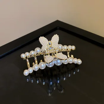 Minar Mare Perla Faux Păr cu Gheare Mari de Metal de Aur Fluture Rechin de Păr Cleme Elegant francez de Accesorii de Par pentru Femei Cadouri 2021