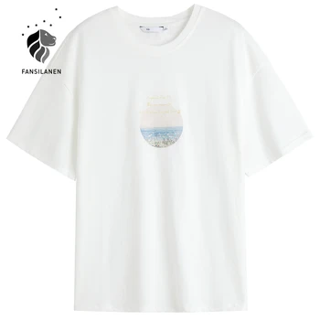 FANSILANEN Birou Doamnă Alb Imprimat cu mânecă Scurtă T-shirt de sex Feminin de Vară 2021 în Vrac Compasiune Nișă Alb Simplu Topuri Casual