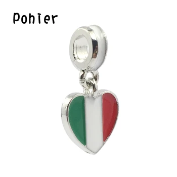 Italia Flag ,Alb si Rosu Smalț Verde Pandantiv Inima Farmecele Europene Margele se Potrivesc Farmecul Bratari&Brățară DIY Bijuterii