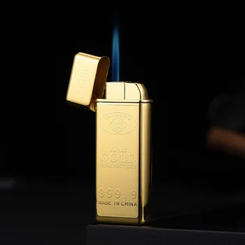 Creative Brichetă De Aur Bar Direct În Flacără Albastră Gaz Butan De Bricheta Gonflabile Aansteker De Moda Se Răcească Feuerzeug Briquet