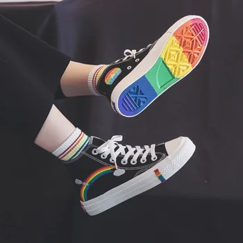 Moda pentru femei 2021 Vulcanizat Pantofi Adidasi New Rainbow Pantofi de Panza cu Fund Plat de Moda Confortabil de Mare Sus Pantofi pentru Femei