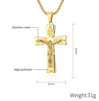 Bărbații de sex masculin Pandantiv Cruce Creștină Isus Colier 55cm Lanț de Aur Negru din Oțel Inoxidabil Moda Bijuterii Nou Sosire 2021