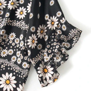 SuyaDream Femei Daisy Print Bluze De Matase Mătase Naturală Fluture Mâneci Gât O Bluza Tricou De Vară 2021 Florale Sus