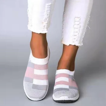Femei Casual Vulcanizat Pantofi de Femeie Ciorap Adidași 2020 Femei Tricotate Pantofi Plat Doamnelor Alunecare Pe Femei Mocasini de Vara