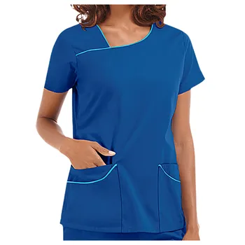 2021 Femei Short Sleeve V-Neck Pocket Lucrătorii de Îngrijire a T-Shirt, Blaturi de Vară, haine de Lucru Topuri Imprimate Sexy Asistenta Uniformă Clinica