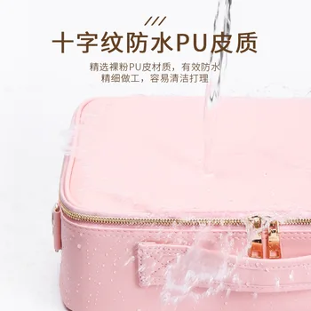 Profesionale partiție roz PU piele sac de cosmetice cosmetice de depozitare toc machiaj unghii broderie portabil Cosmetice Caz