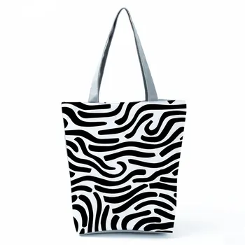 Model Zebra Imprimate Genți De Mână Pliabil Spriped Doamnă Sac De Depozitare De Mare Capacitate Reutilizabile De Cumpărături Pungă De Femei De Moda Geantă De Umăr
