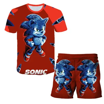 Sonic - Imbracaminte Copii Seturi de Topuri+pantaloni Seturi Fată Tricouri Copii pantaloni Scurți Costum Sport Baby Boys T-shirt 4 5 6 7 8 9 10 11 12-14 Ani