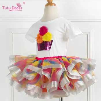 De vânzare la cald Copil din Flori cu Maneci Scurte din Bumbac Topuri&T-tricou+Fusta Colorat Seturi Pentru Copii 2-12 Ani Costumele de Bal Îmbrăcăminte
