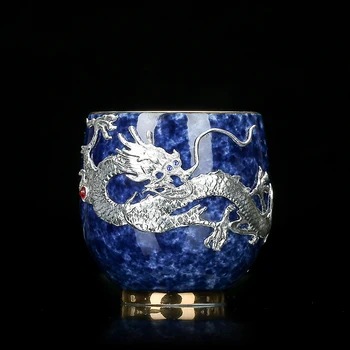 80 ml Ceramice Ceașcă de ceai de Argint Dragon Decor Cesti de Ceai Master Cupa Chineză Kung Fu Set de Ceai Meserii Acasă Podoabă pentru Prietenul Cadouri