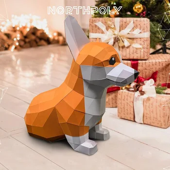 Welsh Corgi Pembroke Câine Animal de Hârtie Decor Casa Model Origami Decor,3D Papercraft Arta,Handmade, DIY Adult Ambarcațiuni Jucărie RTY311