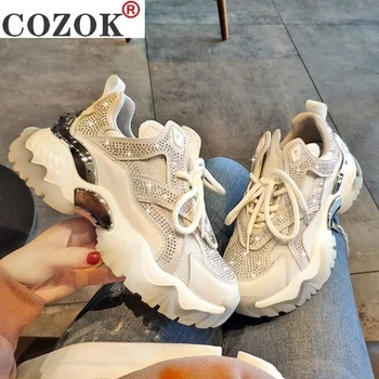 2021 Femei Pantofi Confortabil Respirabil ochiurilor de Plasă Stras Pantofi Casual de Primavara femeii Dantela-up Non-alunecare, rezistent la Uzura Adidași