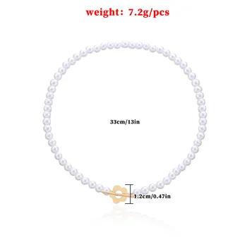 Alb Margele Perla Cravată Colier pentru Femei Elegante de Nunta Perla Lanțuri Colier pentru Femei Scurte Simple Clavicula Lanț de Bijuterii