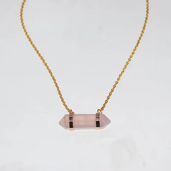 Moda Bijuterii Naturale de Piatră Lanț colier femme 2019 aur rose cuarț de cristal hexagonal conector colier pentru femei, cadouri