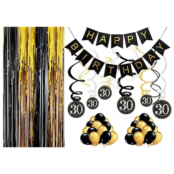 La mulți ani Decor Aur Negru 1 18 30 40 50 60 70 Petrecerea de Ziua Banner Baloane Consumabile 1 Ziua Decor