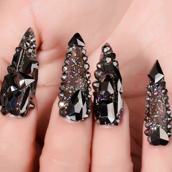 20buc negru strălucitor nail art stras de cristal, ornamente farmec 3D dreptunghiulară Strass spate plat unghii cristal piatră prețioasă manichiura