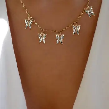 Noua Moda Fluture De Cristal Pandantiv Colier Pentru Femei Fete Argint Aur De Culoare Lanț Lung Colier Bijuterii De Nunta Petrecere Cadou