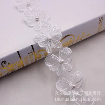 1 metri 3cm Fluture Model de Dantela Brodata Perla Decor Organza, Panglici de Satin DIY Ambalare Cadou de Cusut Materiale
