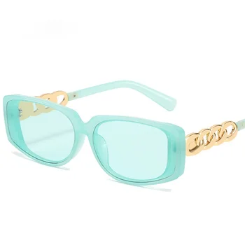 Moda Dreptunghi Jeleu de Culoare Femei ochelari de Soare Retro Lanț de Metal Ochelari de Nuante UV400 Bărbați Trend Pătrat Ochelari de Soare