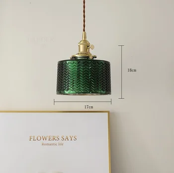 IWHD Verde Nordică Sticlă Luminile LED Corpuri de Dormitor Living Comutator de Cupru Vintage Agățat Lampă de Iluminat