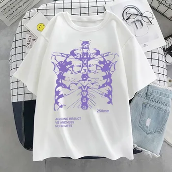Hip Hop de Vara cu Maneci Scurte Streetwear Femei Harajuku tricou Schelet de Imprimare haine de epocă tricou Punk Supradimensionate Goth topuri tee