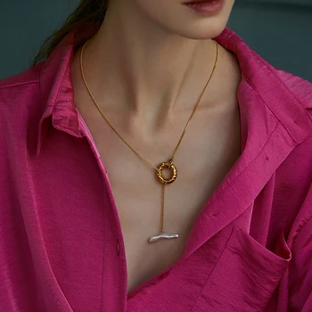 Peri ' sbox Lung Lanț Colier Pentru Femei Cu Pandantiv Culoare Aur OT Incuietoare Perle de apă Dulce cu Ciocanul Colier Moda Drăguț Lanțuri