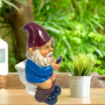 3D Pitic Toaletă Juca Telefon Statuie Obraznic Pitic de Grădină Figurine Decor Mini Rășină Papusa Statuie Meserii Grădină cu Gazon, Curte Decor