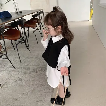2021 Moda Coreeană Liber Fetite Tricou Cu Maneci Lungi, Două Bucata Set Bluza Alb Drăguț Topuri Lungi De Toamna Copii Costum