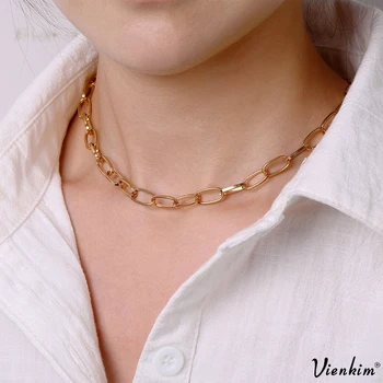 Noul Lanț Cravată Coliere Pentru Femei Barbati Vintage Geometrice De Culoare De Aur Coliere Indesata Gros De Moda De Sex Feminin Bijuterii Cadou De Nunta