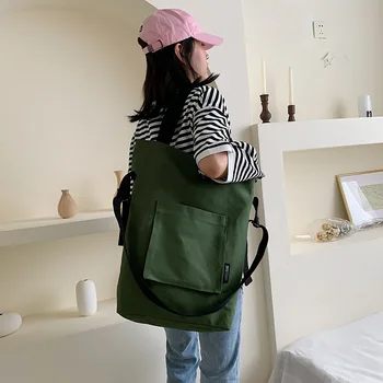 2020 URI simple, de mare capacitate sac de panza literar feminin student geanta de umar de culoare solidă aruncat geanta